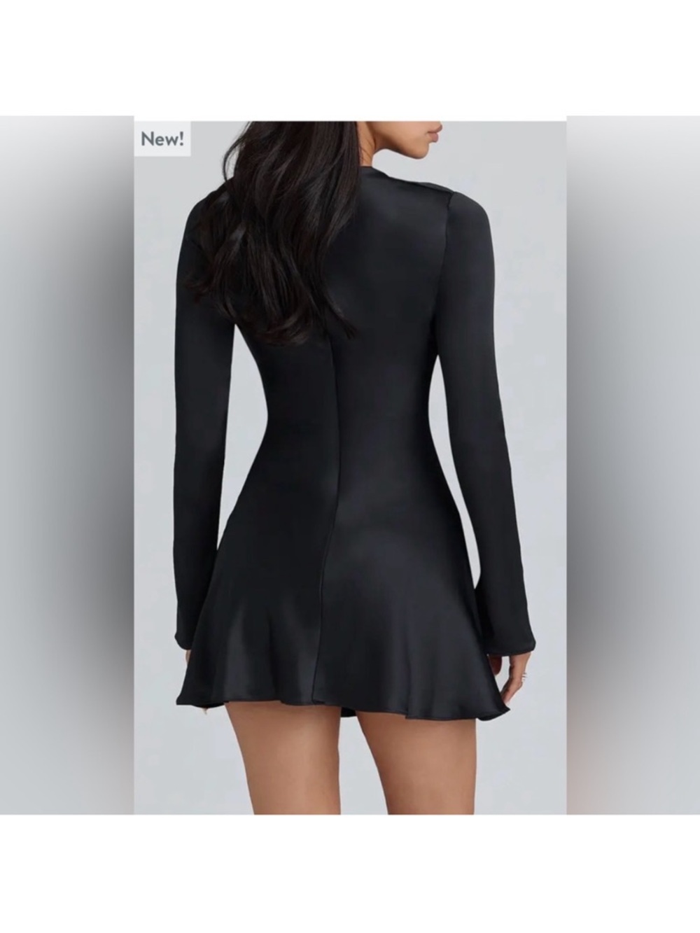 NWT House of CB LuLu black long sleeve mini dress Sz medium, bell sleeve - Picture 2 of 7